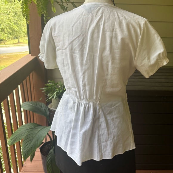 Ashish N Soni White Pleated Peplum Blouse | Floral Appliqués & Beading | Small - Picture 10 of 12